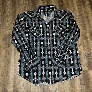 Vintage Panhandle Pearl Snap Mens XL Southwestern Aztec Blue Shirt‎